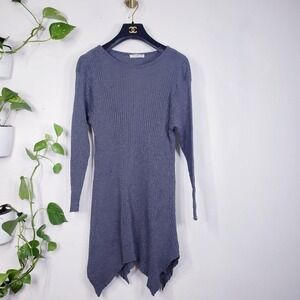 Tavin Womens Medium Gray Ribbed Tunic Dress Sweater Shift Asymmetrical Lagenlook